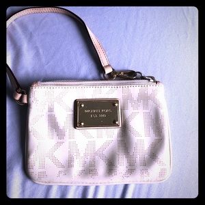 Michael Kors tan, patent leather wristlet